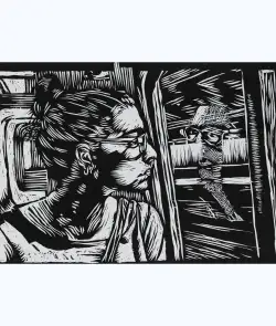 Quiet Journey- A linocut painting by Niamat Gulati
