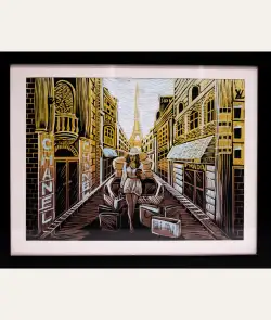 Parisian Reverie a linocut painting with frame