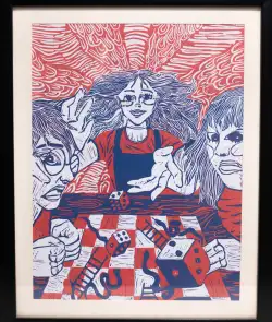 Roll of Fate- A linocut painting with frame