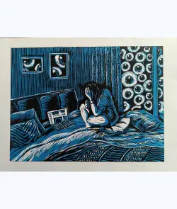 The Invisible Gaze- A linocut painting by Zoya toor